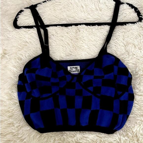 Kahlana Barfield Brown Black/Blue Sweater Crop Tank- Size XL (EUC) - Picture 1 of 5